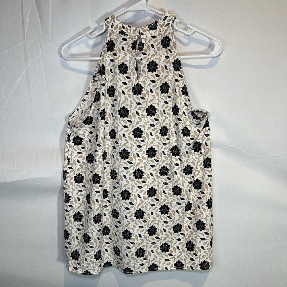Ann Taylor Ruffled Sleeveless Blouse High-Neck Top Women's Small Black‎ Tan